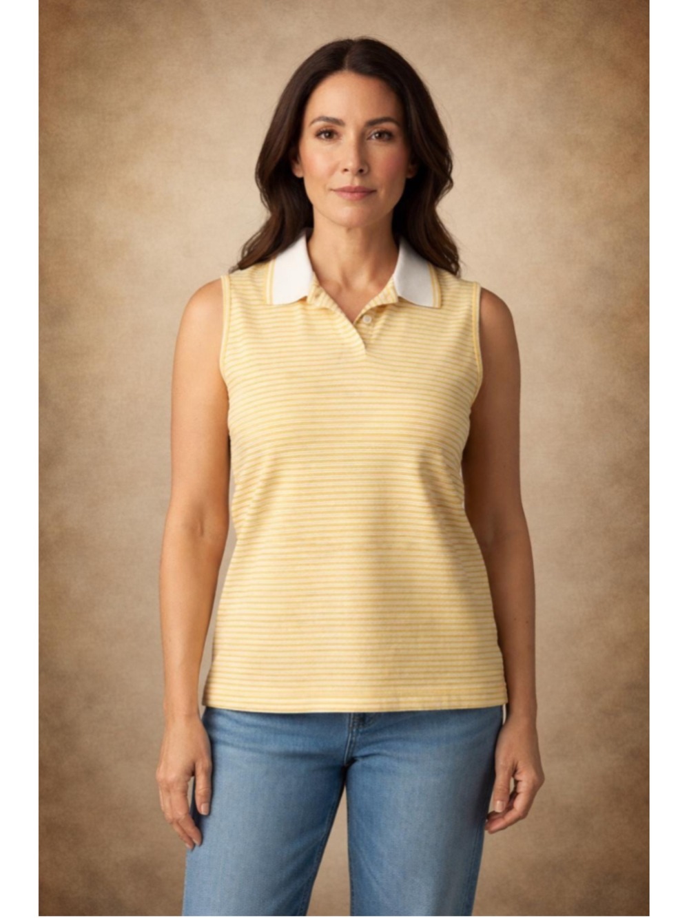 Pendleton Vintage Sleeveless Polo Shirt Womens XL Yellow White Striped Golf Knit